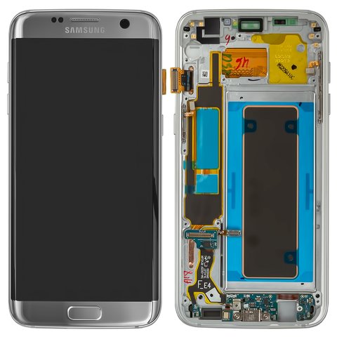 Дисплей для Samsung G935 Galaxy S7 EDGE, сріблястий, з рамкою, Original PRC , original glass