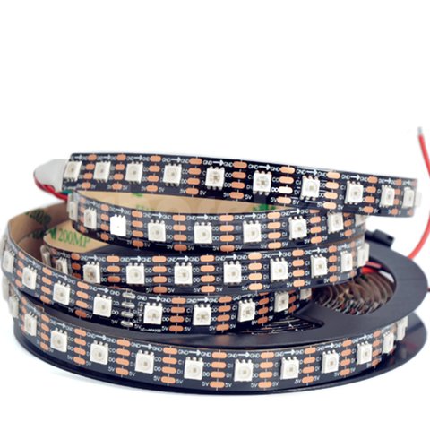 Світлодіодна стрічка RGB SMD5050, SK9822 чорна, з управлінням, IP20, 5 В, 60 діодів м, 1 м