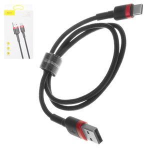 USB кабель Baseus Cafule, USB тип C, USB тип A, 50 см, 3 A, черный, красный, в нейлоновой оплетке, #CATKLF A91