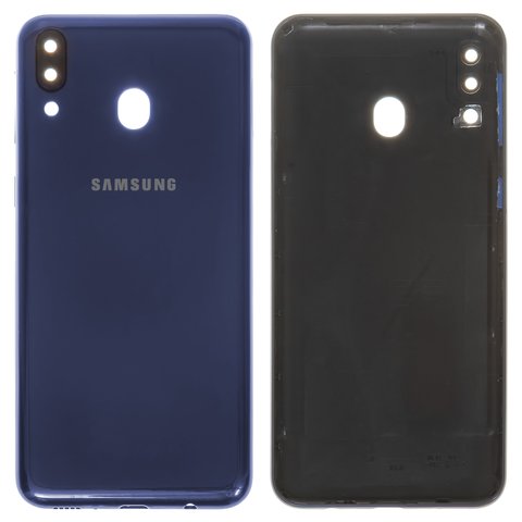 Задня панель корпуса для Samsung M205F DS Galaxy M20, синя, із склом камери