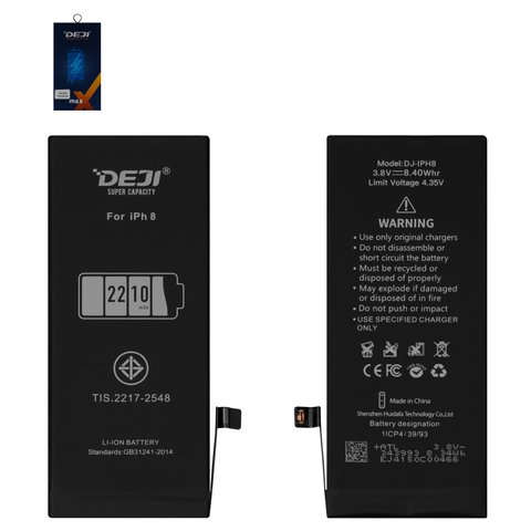 Аккумулятор Deji для Apple iPhone 8, Li ion, 3,8 В, 2210 мАч, повышенная ёмкость, original IC
