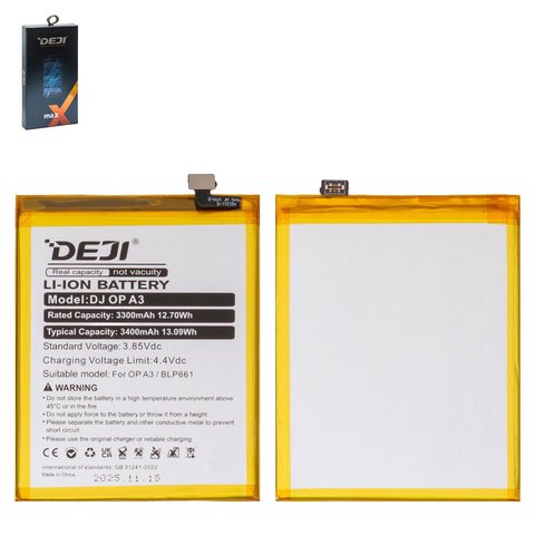 Акумулятор Deji BLP661 для Oppo A3 2018  CPH1837 , F7, Li ion, 3,85 B, 3400 мАг