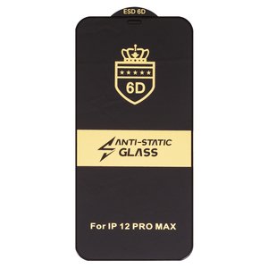 Защитное стекло ESD 6D для Apple iPhone 12 Pro Max, совместимо с чехлом, Full Glue, Anti Static, без упаковки , черный