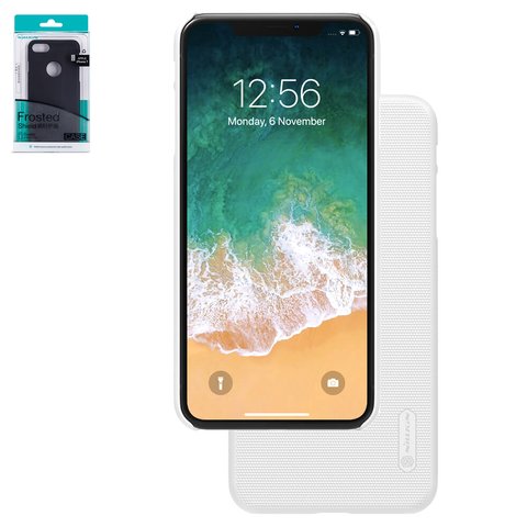 Case Nillkin Super Frosted Shield compatible with iPhone XS Max, white, with support, with logo hole, matt, plastic  #6902048164697