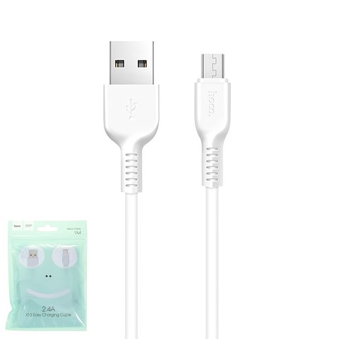 Cable USB Hoco X13, USB tipo A, micro USB tipo B, 100 cm, 2.4 A, blanco, #6957531061175