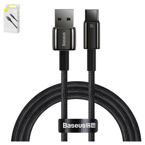 USB кабель Baseus Tungsten Gold, USB тип C, USB тип A, 100 см, 100 Вт, черный, в нейлоновой оплетке, #CAWJ000001