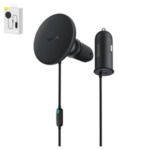 Car Charger Baseus CW01 Magnetic, black, with cable, with button, 40 W, 1 output, 12 24 V  #SUCX040101