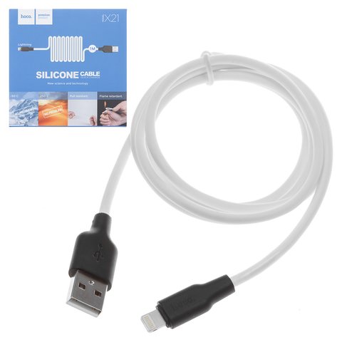 USB дата кабель Hoco X21, USB тип A, Lightning для Apple, 100 см, силиконовый, 2 А, белый