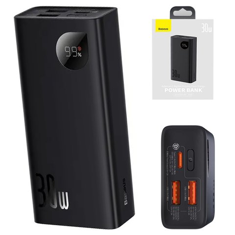 Power bank Baseus Adaman2, 10000 мАч, с дисплеем, с USB кабелем тип C, черный, USB тип C, USB тип A, Fast Charge, 30 Вт, #PPAD040001