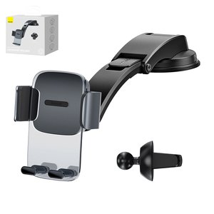 Автомобильный держатель Baseus Easy Control Clamp, черный, на дефлектор, клейкая основа, #SUYK000001