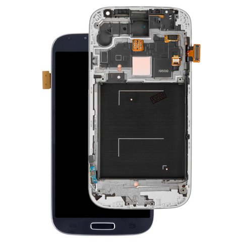 LCD compatible with Samsung I9500 Galaxy S4, dark blue, with frame, original change glass 