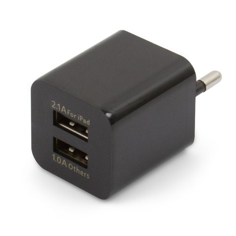 Mains Charger compatible with Apple Cell Phones; Apple Tablets, USB output 5V 1 A 2,1 A, 220 V, black 