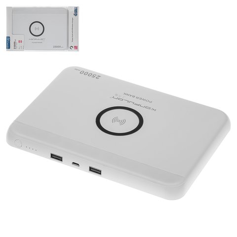 Power Bank Konfulon PS 02, 25000 mAh, micro USB type B input 5V 2A, 2 USB outputs 5 V 2.1 A, white 