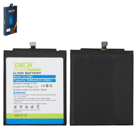 Batería Deji BN34 puede usarse con Xiaomi Redmi 5A, Li ion, 3.85 V, 3000 mAh