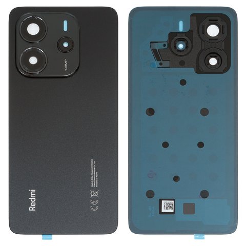 Panel trasero de carcasa puede usarse con Xiaomi Redmi Note 14 4G, negra, con vidrio de cámara, global version, midnight black