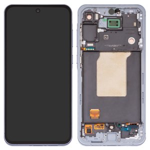 Pantalla LCD puede usarse con Samsung A556 Galaxy A55, azul claro, con marco, Original PRC , iceblue