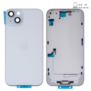 Корпус для iPhone 15 Plus, голубой, с держателем SIM карты, с боковыми кнопками, Original PRC , EU version