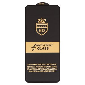Защитное стекло ESD 6D для Realme 6, 6i, 6s, 7 Global ; Oppo F11 Pro, Reno2, Reno2 Z; Samsung A115 Galaxy A11, M115 Galaxy M11, совместимо с чехлом, Full Glue, Anti Static, без упаковки , черный