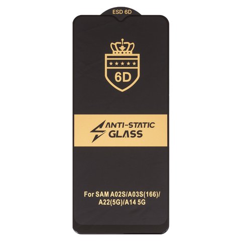 Защитное стекло ESD 6D для Samsung A025F DS Galaxy A02s, A146 Galaxy A14 5G, A226 Galaxy A22 5G, совместимо с чехлом, Full Glue, Anti Static, без упаковки , черный