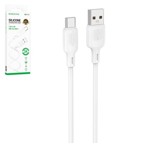 USB кабель Borofone BX113, USB тип C, USB тип A, 100 см, 3 A, білий, #6941991115448